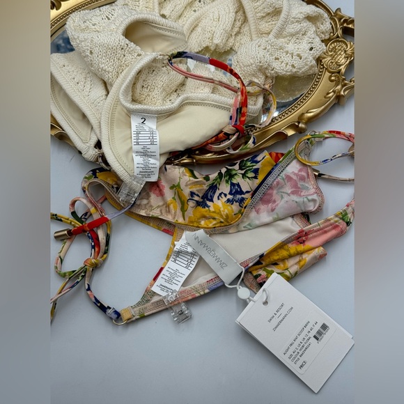 🆕 ZIMMERMANN 🧿 NWT Alight Frill Knit Scoop Bikini, Ivory Floral - SZ 2 US 6/8 - Picture 13 of 15